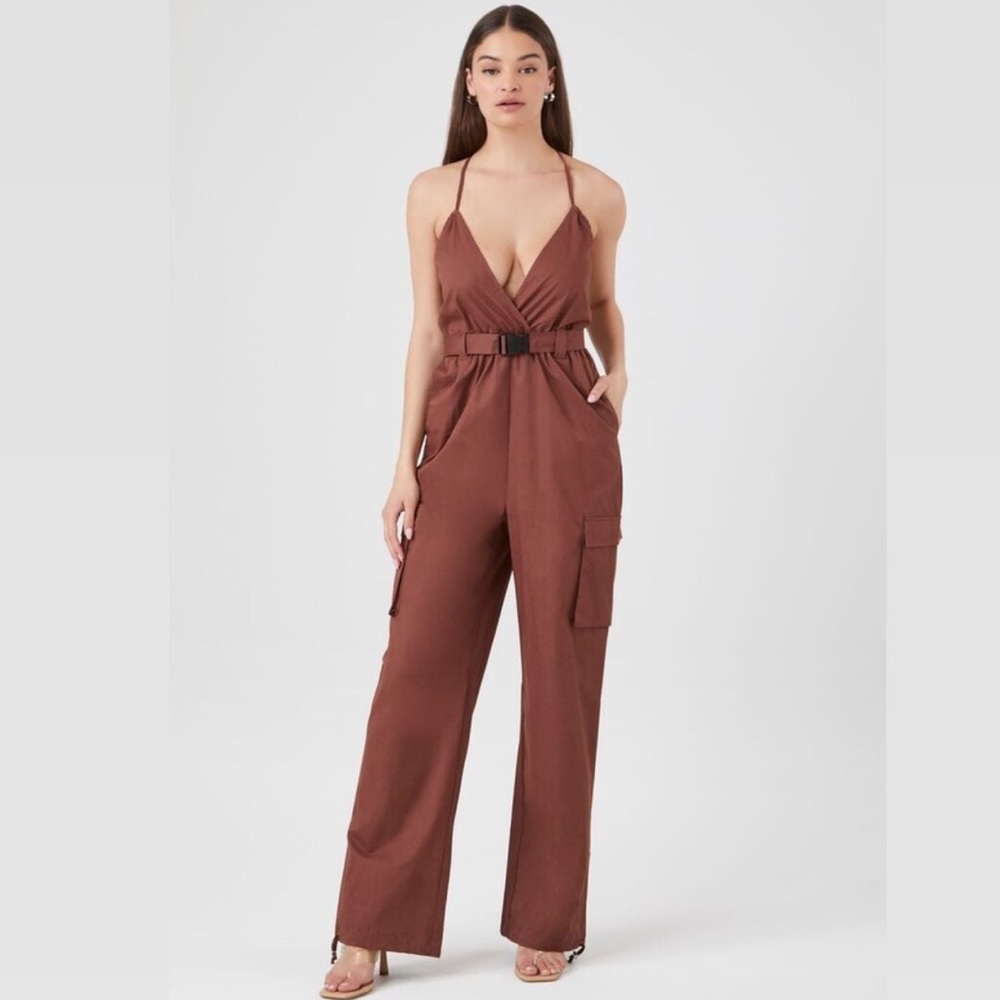 Forever 21 Belted Twill Halter Jumpsuit size small